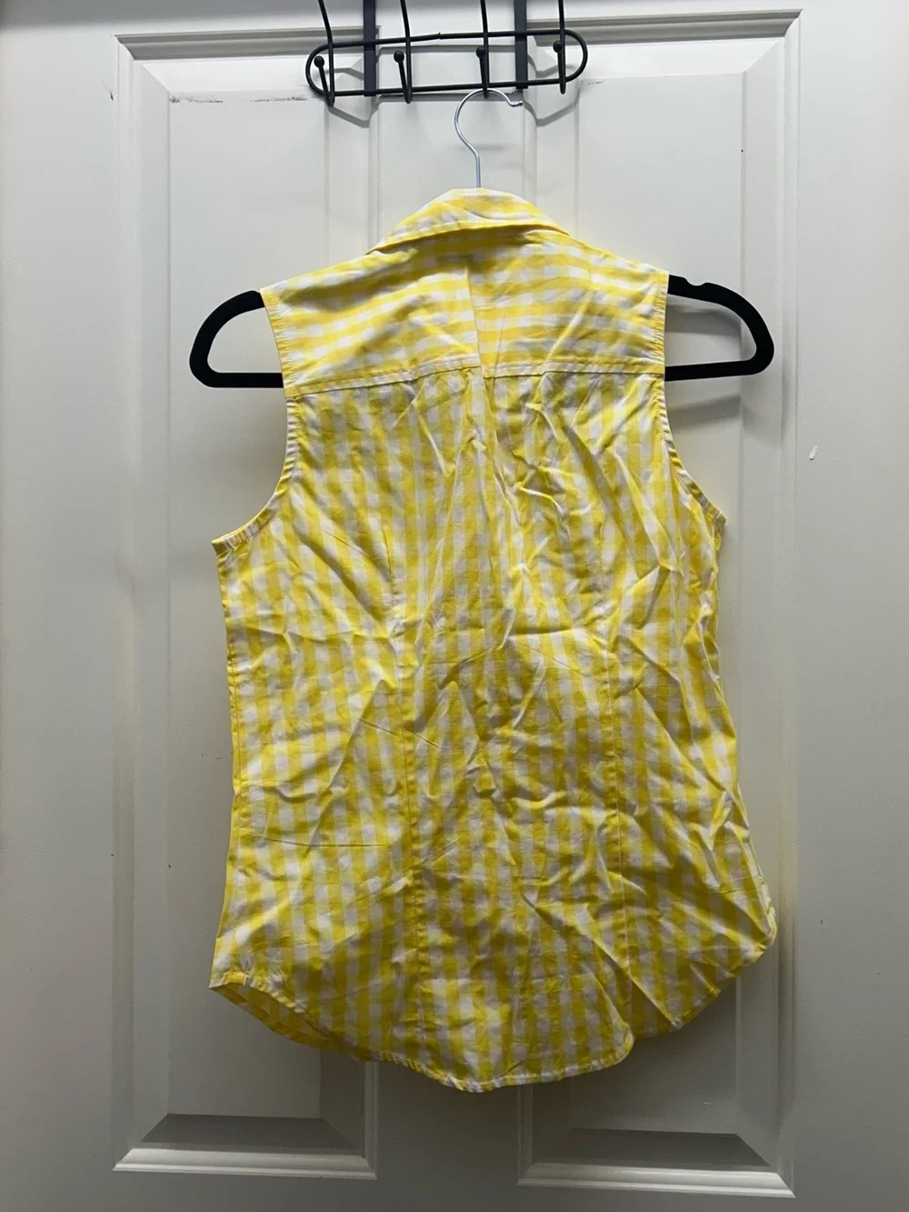 J. Crew Yellow and White Gingham Sleeveless Button Shirt
